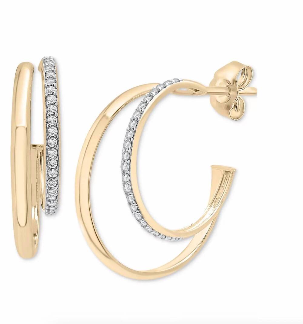NEW AUDREY BY AURATE women's diamond double small hoop earrings in gold vermeil